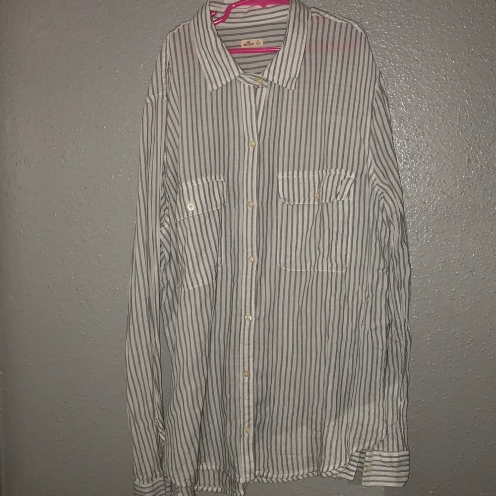 Hollister boyfriend white striped button down